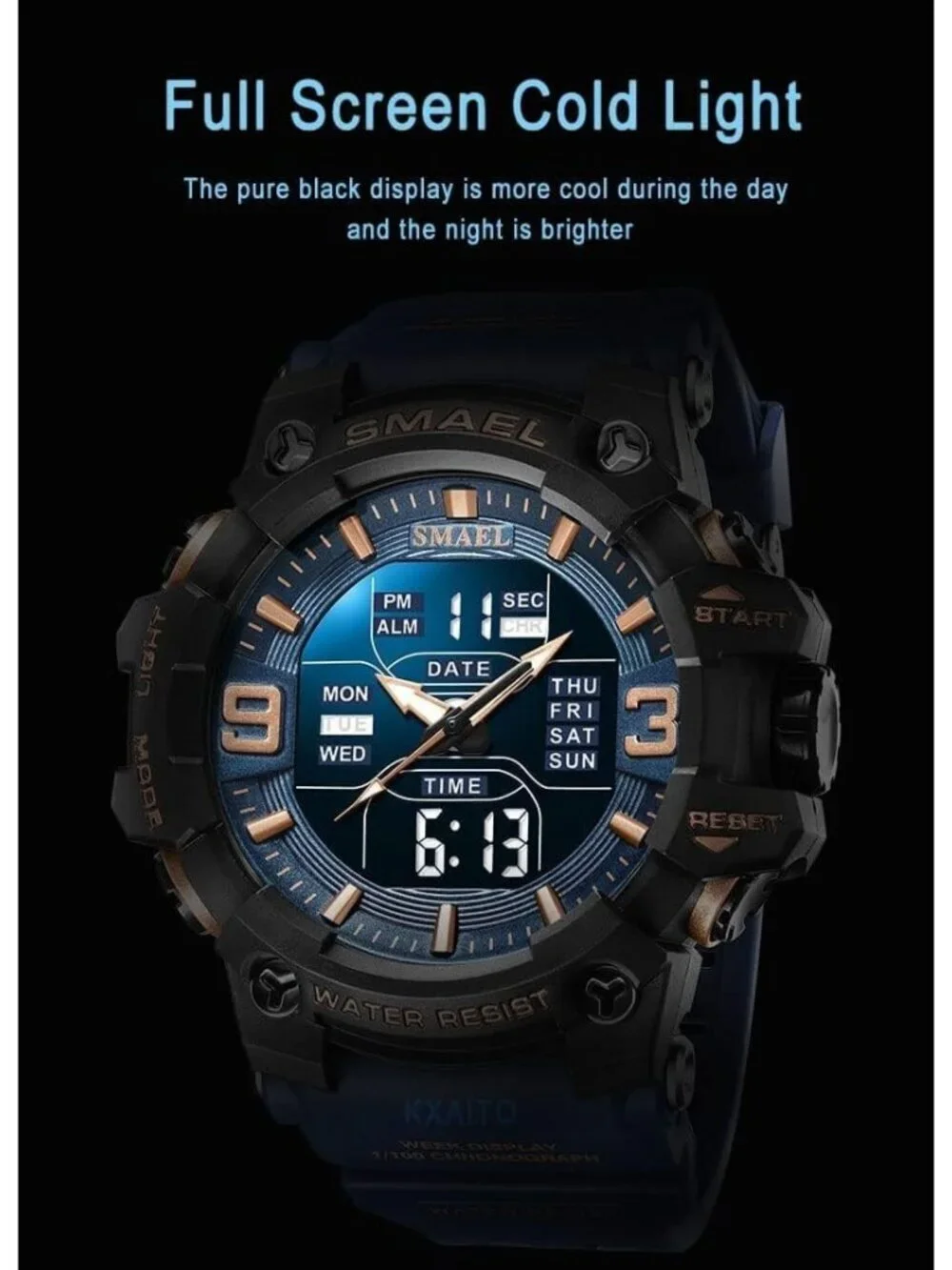 Men Black Gold Analog Quartz S-Shock Waterproof Outdoor Sports LED Digital Watch